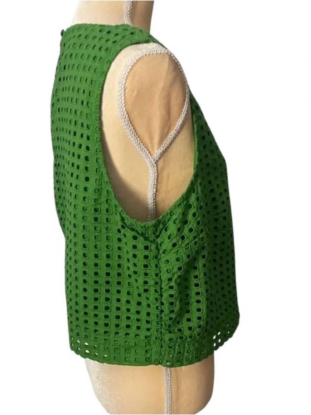 Kate Spade Green Eyelet Broderie Top Sleeveless Sz XL Textured Chic Summer
